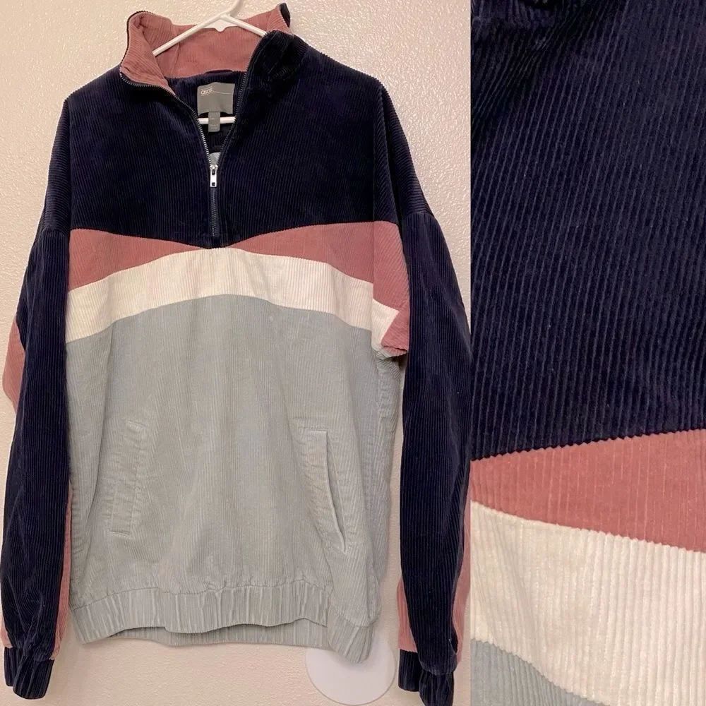 ASOS mens corduroy color block pullover oversized heavyweight jacket shacket L T